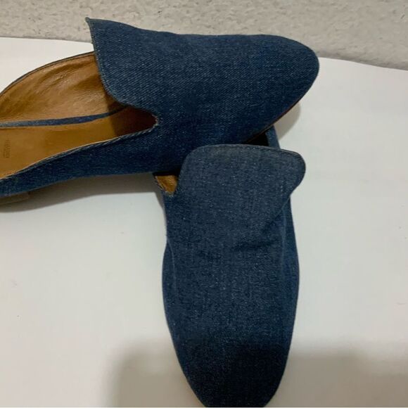 FRYE Gwen Denim Flat Mule Indigo Size 6.5 M Padded Footbed Slide Round Toe - Picture 4 of 6